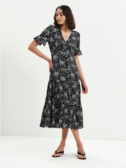 Finery Black Sinead Button Through Tiered Midi Dress - Image 1 of 5