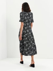 Finery Black Sinead Button Through Tiered Midi Dress - Image 2 of 5