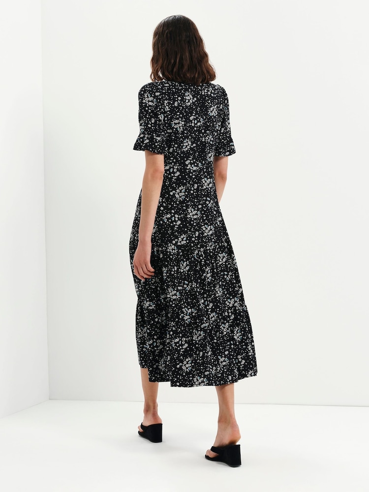 Finery Black Sinead Button Through Tiered Midi Dress - Image 2 of 5 Finery Black Sinead Button Through Tiered Midi Dress - Image 2 of 5