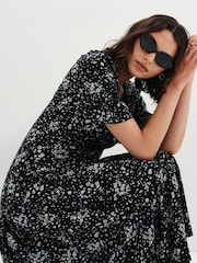 Finery Black Sinead Button Through Tiered Midi Dress - Image 3 of 5