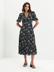 Finery Black Sinead Button Through Tiered Midi Dress - Image 4 of 5