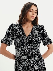 Finery Black Sinead Button Through Tiered Midi Dress - Image 5 of 5