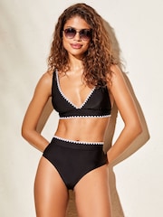 Lipsy Black Whipstitch High Waisted Bikini Bottoms - Image 1 of 4