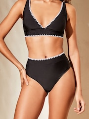 Lipsy Black Whipstitch High Waisted Bikini Bottoms - Image 4 of 4