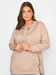 Yours Curve Pink Zip Detail Sweatshirt - Image 1 of 5