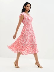 Finery Pink Mattie V-Neck Tiered Midi Dress - Image 3 of 4