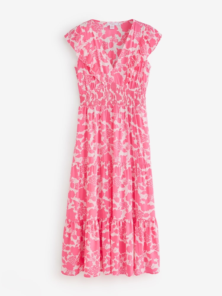 Finery Pink Mattie V-Neck Tiered Midi Dress - Image 4 of 4 Finery Pink Mattie V-Neck Tiered Midi Dress - Image 4 of 4