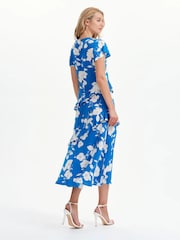 Albastru - Finery Sierra Asymmetric Ruffle Midi Dress - Imaginea 2 din 6