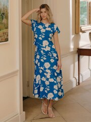 Albastru - Finery Sierra Asymmetric Ruffle Midi Dress - Imaginea 3 din 6