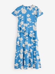 Albastru - Finery Sierra Asymmetric Ruffle Midi Dress - Imaginea 6 din 6