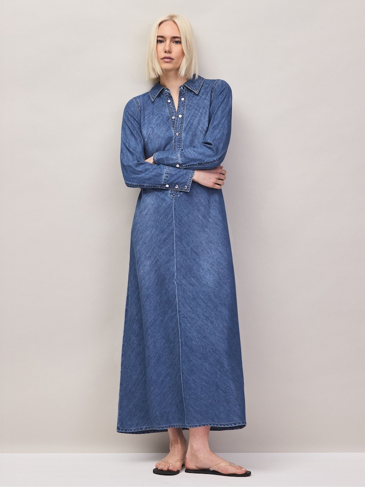 denim button down maxi dress Buy Ro&Zo Blue Up Shirt from Next USA Gap factory Bottom Size:38x32 Occasion: Race Day Dresses Forest Wardrobe American Vintage making it suitable for