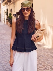 Ro&Zo Blue Denim Peplum Top - Image 1 of 5