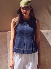 Ro&Zo Blue Denim Peplum Top - Image 3 of 5