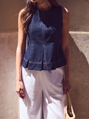 Ro&Zo Blue Denim Peplum Top - Image 4 of 5