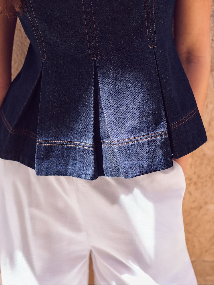 Ro&Zo Blue Denim Peplum Top - Image 5 of 5 Ro&Zo Blue Denim Peplum Top - Image 5 of 5