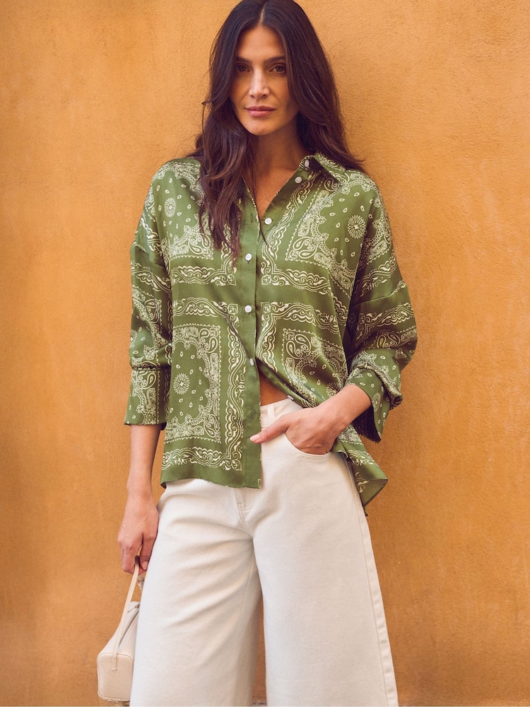 Ro&Zo Green Scarf Print Shirt - Image 1 of 5