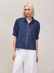 Ro&Zo Blue Denim Puff Sleeve Shirt - Image 1 of 7
