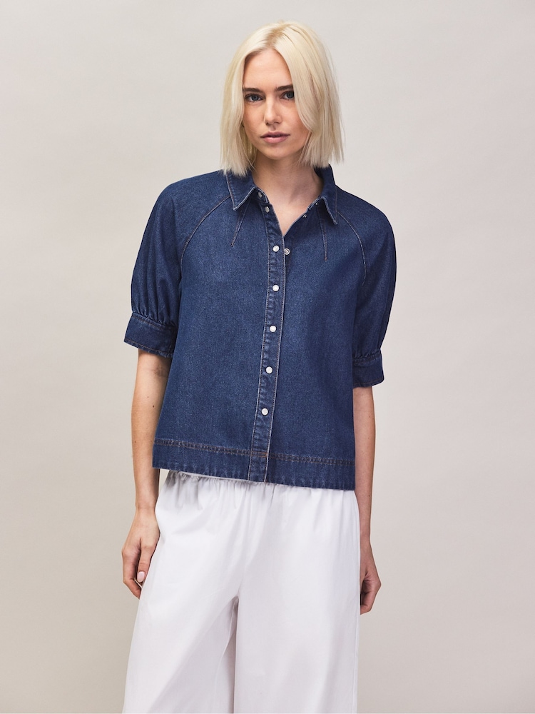 Ro&Zo Blue Denim Puff Sleeve Shirt - Image 1 of 7 Ro&Zo Blue Denim Puff Sleeve Shirt - Image 1 of 7