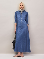 Ro&Zo Blue Petite Denim Bias Shirt Dress - Image 1 of 7