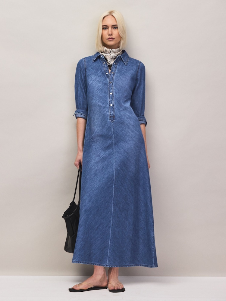 Ro&Zo Blue Petite Denim Bias Shirt Dress - Image 1 of 7