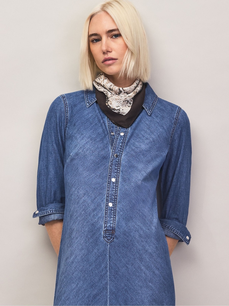Ro&Zo Blue Petite Denim Bias Shirt Dress - Image 2 of 7