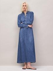 Ro&Zo Blue Petite Denim Bias Shirt Dress - Image 3 of 7