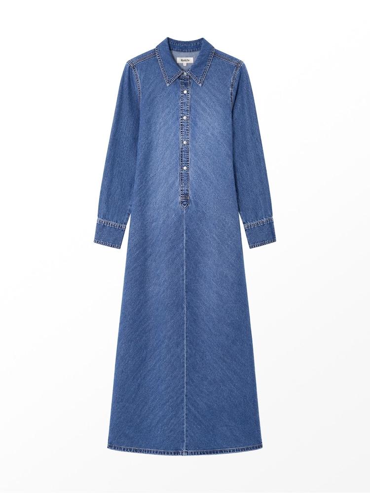 Ro&Zo Blue Petite Denim Bias Shirt Dress - Image 7 of 7