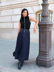 Ro&Zo Blue Petite Zip Detail Denim Maxi Skirt - Image 1 of 7