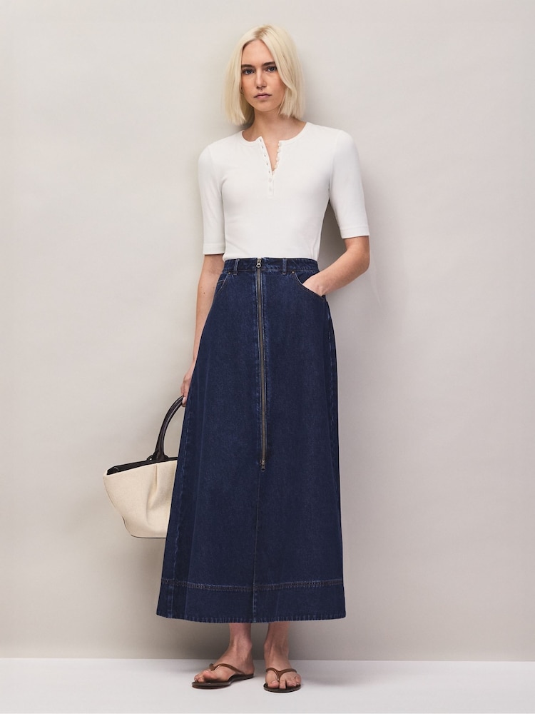 Ro&Zo Blue Petite Zip Detail Denim Maxi Skirt - Image 2 of 7 Ro&Zo Blue Petite Zip Detail Denim Maxi Skirt - Image 2 of 7