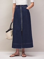 Ro&Zo Blue Petite Zip Detail Denim Maxi Skirt - Image 3 of 7