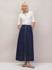 Ro&Zo Blue Petite Zip Detail Denim Maxi Skirt - Image 5 of 7