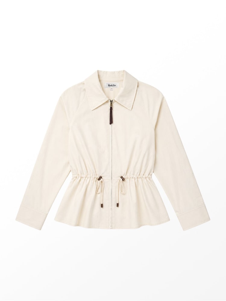Ro&Zo Cream Drawstring Waist Water Resistant Jacket - Image 9 of 9