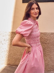 Ro&Zo Red Petite Stripe Cotton Shirred Bodice Dress - Image 4 of 6