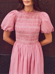 Ro&Zo Red Petite Stripe Cotton Shirred Bodice Dress - Image 6 of 6