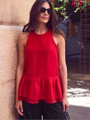 Sarkans - Ro&Zo Sheer Drop Waist Peplum Top - Attēls 1 no 5
