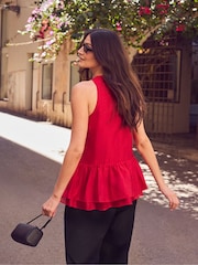 Sarkans - Ro&Zo Sheer Drop Waist Peplum Top - Attēls 5 no 5