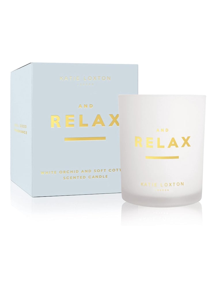 Katie Loxton Clear Sentiment Scented Candle | And Relax | White Orchid and Soft Cotton | 160g - Image 1 of 1