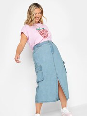 Yours Curve Blue Denim Tencel Cargo Maxi Skirt - Image 2 of 4