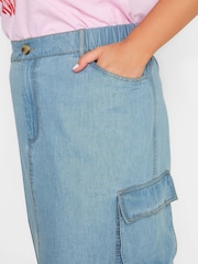Yours Curve Blue Denim Tencel Cargo Maxi Skirt - Image 3 of 4