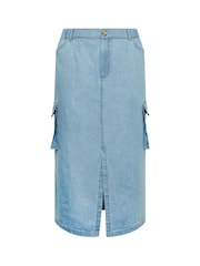 Yours Curve Blue Denim Tencel Cargo Maxi Skirt - Image 4 of 4