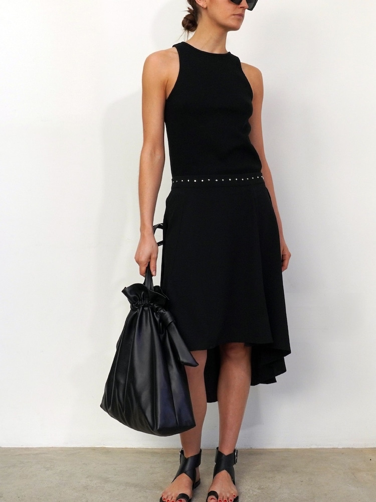 Religion Black High Low Midi Skirt In Light Crepe With Studded Waist - Image 1 of 5