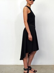 Religion Black High Low Midi Skirt In Light Crepe With Studded Waist - Image 2 of 5
