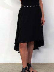 Religion Black High Low Midi Skirt In Light Crepe With Studded Waist - Image 5 of 5