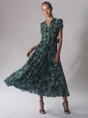 Religion Green Wrap Maxi Dress With Full Skirt And V Neck In Abstract Print - Image 2 of 5