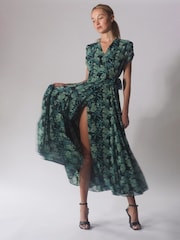 Religion Green Wrap Maxi Dress With Full Skirt And V Neck In Abstract Print - Image 4 of 5