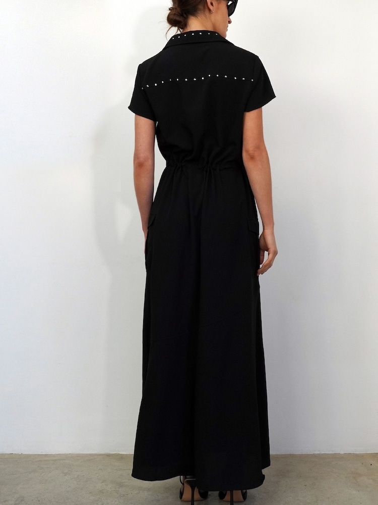 Religion Black Utility Inspired Maxi Shirt Dress With Patch Pockets - Image 2 of 5
