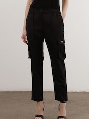 Religion Black Utility Inspired Trouser With Multiple Pockets In Soft Crepe - Image 1 of 5