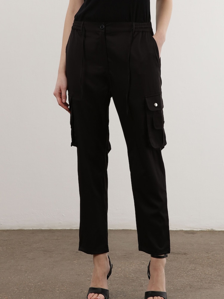 Religion Black Utility Inspired Trouser With Multiple Pockets In Soft Crepe - Image 1 of 5