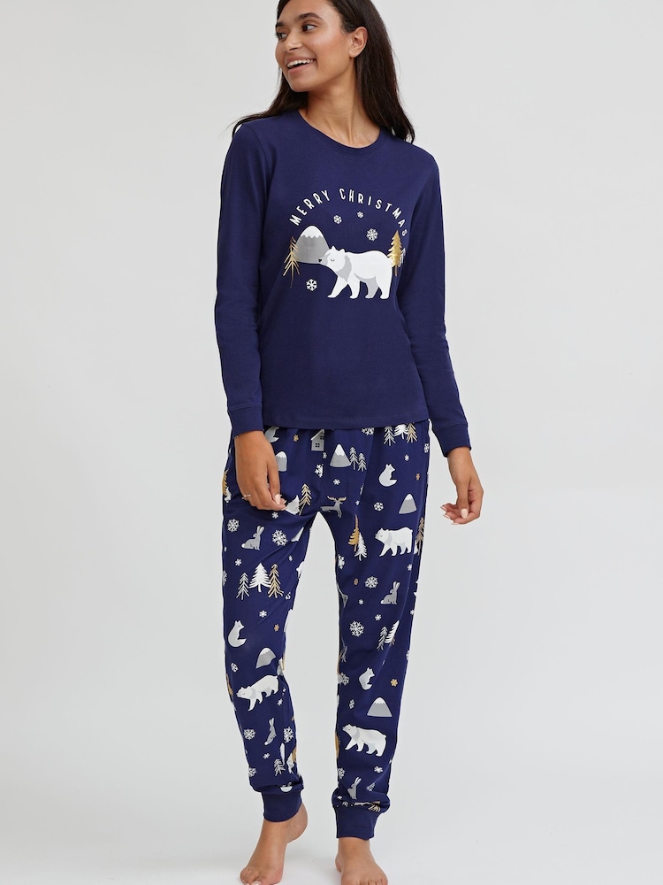 Society 8 Navy Forest Polarbear Matching Family Christmas Forest PJ Set - Image 2 of 5