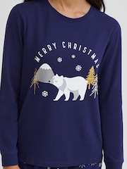 Society 8 Navy Forest Polarbear Matching Family Christmas Forest PJ Set - Image 5 of 5